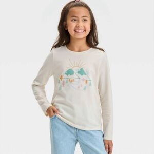 Cat & Jack Girls' Long Sleeve 'Mountains' Graphic T-Shirt Beige Size XS (4/5)
